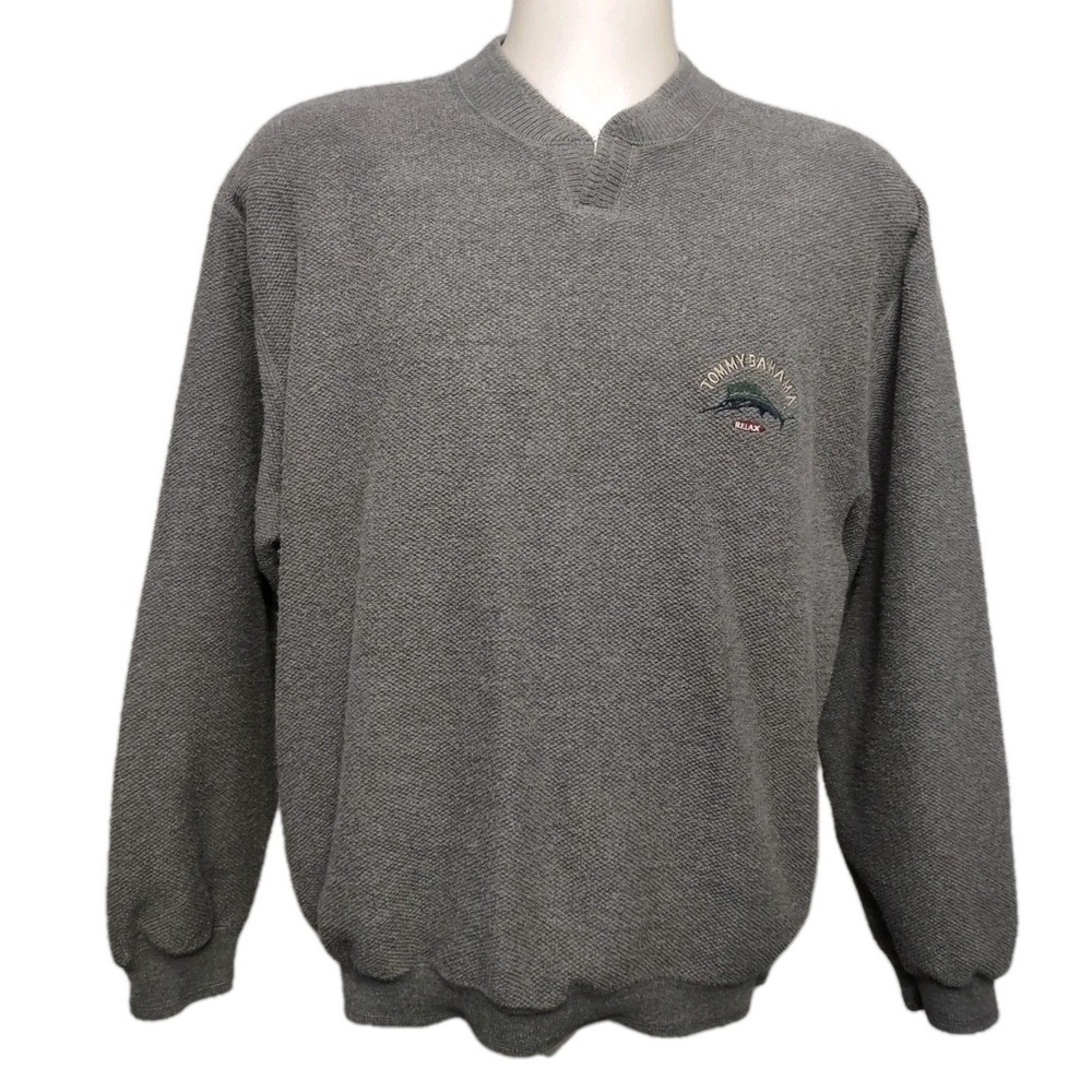 Tommy Bahama Pullover  Knit Sweater Men's L Gray  Long Sleeve ‎ Embroidered Logo